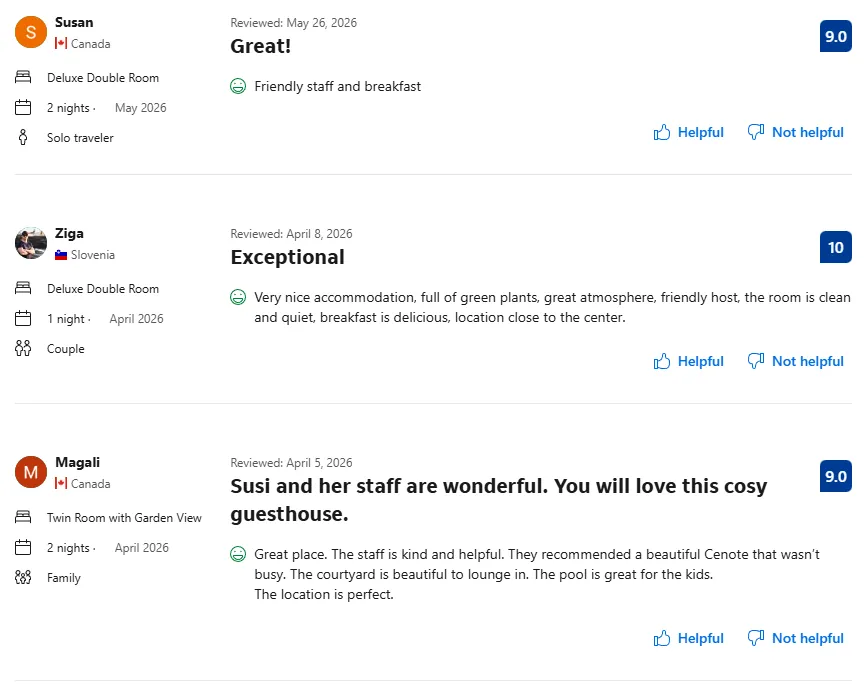 Booking review screenshot - Susan, Ziga, Magali