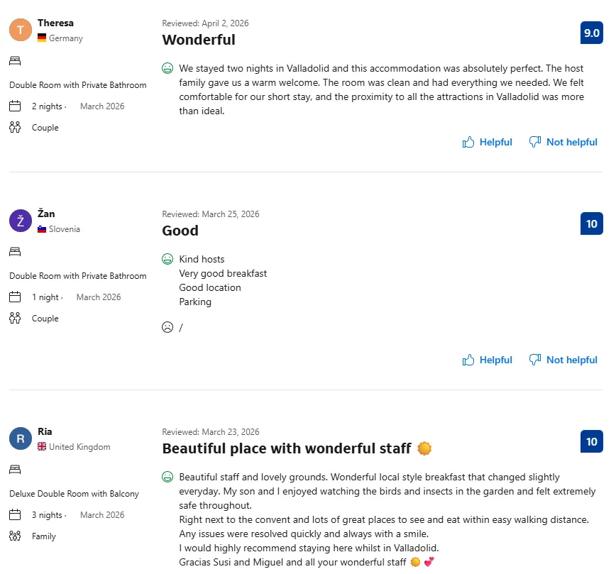 Booking review screenshot - Theresa, Zan, Ria