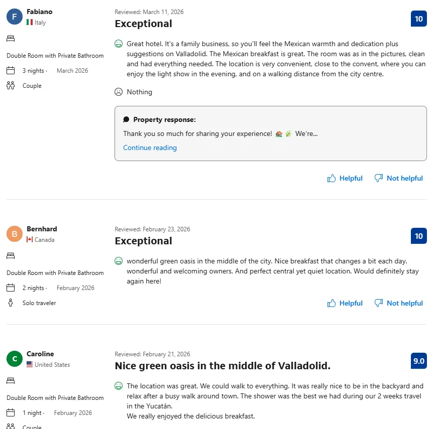 Booking review screenshot - Fabiano, Bernhard, Caroline