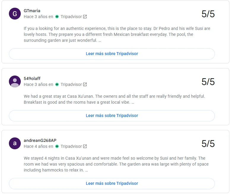 TripAdvisor review screenshot - GTmaria, 549olaff, andreanG